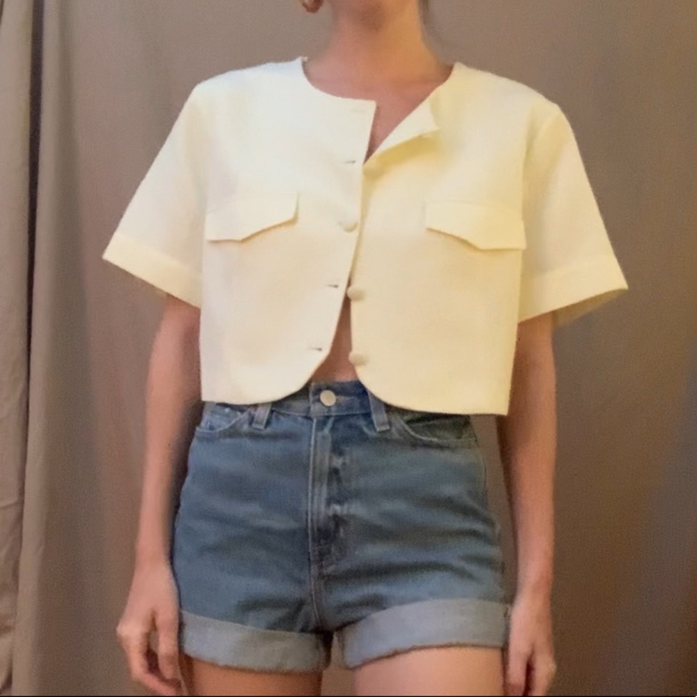 Zara Tops | Light yellow linen blend crop top